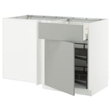 METOD / MAXIMERA Corner base cab w drawer and p-out, white/Havstorp light grey, 128x68 cm