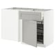 METOD / MAXIMERA Corner base cab w drawer and p-out, white/Lerhyttan light grey, 128x68 cm