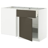 METOD / MAXIMERA Corner base cab w drawer and shelf, white/Havstorp brown-beige, 128x68 cm