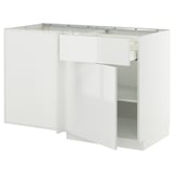 METOD / MAXIMERA Corner base cab w drawer and shelf, white/Ringhult white, 128x68 cm