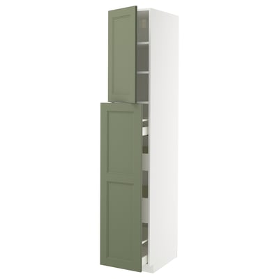 METOD / MAXIMERA Hc w p-o func 4drw/1dr/2shlv, white/Axstad grey-green, 40x60x220 cm