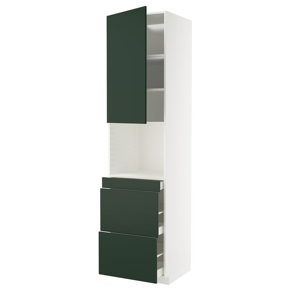 METOD / MAXIMERA Hi cab f micro combi w door/3 drwrs, white/Havstorp deep green, 60x60x240 cm
