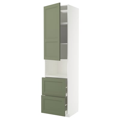 METOD / MAXIMERA Hi cab f micro w door/2 drawers, white/Axstad grey-green, 60x60x240 cm