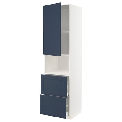METOD / MAXIMERA Hi cab f micro w door/2 drawers, white Axstad/matt blue, 60x60x220 cm