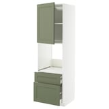 METOD / MAXIMERA Hi cab f ov w dr/2 frnt/1 m/1 h drw, white/Axstad grey-green, 60x60x200 cm