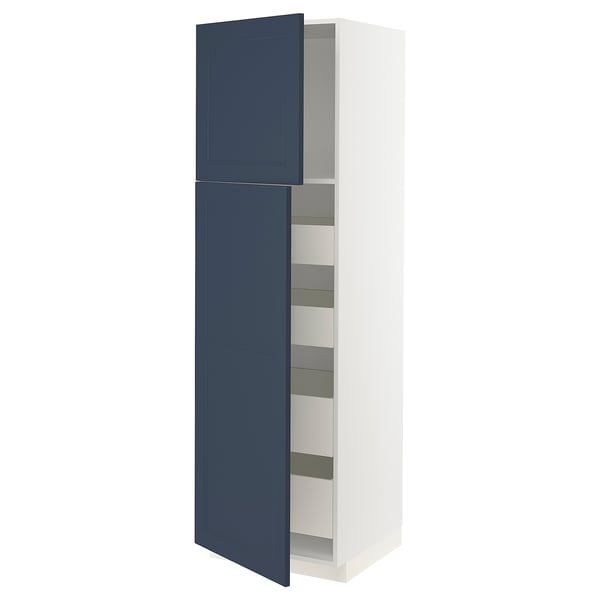 METOD / MAXIMERA Hi cab w 2 doors/4 drawers, white Axstad/matt blue, 60x60x200 cm
