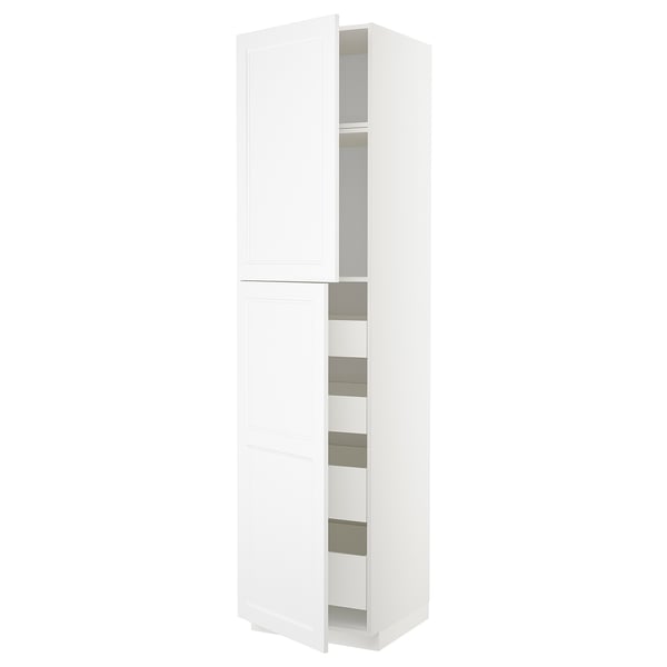 METOD / MAXIMERA Hi cab w 2 doors/4 drawers, white/Axstad matt white, 60x60x240 cm