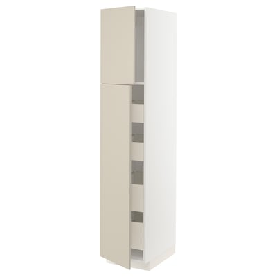 A beige METOD kitchen cabinet with minimalist design and smooth surfaces.