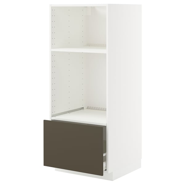 METOD / MAXIMERA High cabinet f built-in appliances, white/Havstorp brown-beige, 60x60x140 cm
