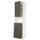 This image shows a modern white and dark grey METOD kitchen cabinet with high storage, three drawers, and a door.