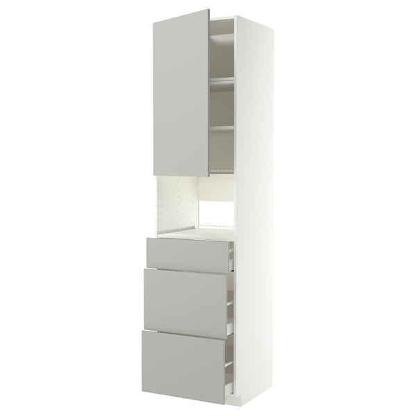 METOD kitchen cabinet: height, grey drawers, shelves, modern design.