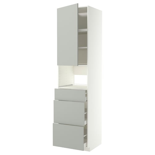 METOD kitchen cabinet: height, grey drawers, shelves, modern design.