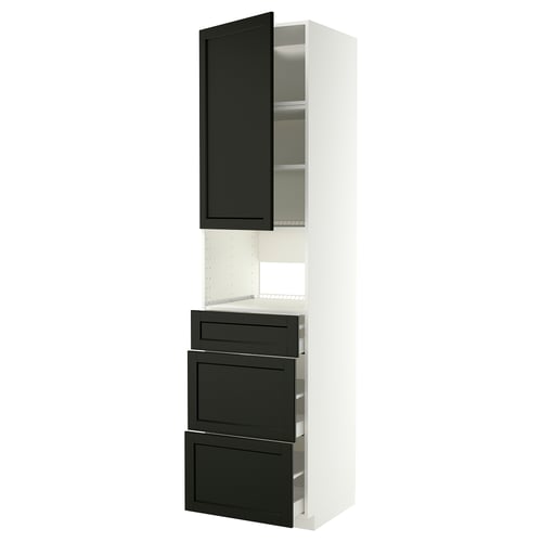 The IKEA METOD kitchen cabinet with black lerhyttan drawers and doors, boasting a traditional design.