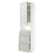 A white METOD kitchen cabinet with light grey lerhyttan drawers and door. It has a modern, minimalist design with a tall and slim shape.