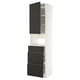 Modern white kitchen unit with black drawers and door. Tall, rectangular shape with sleek, minimalist design.