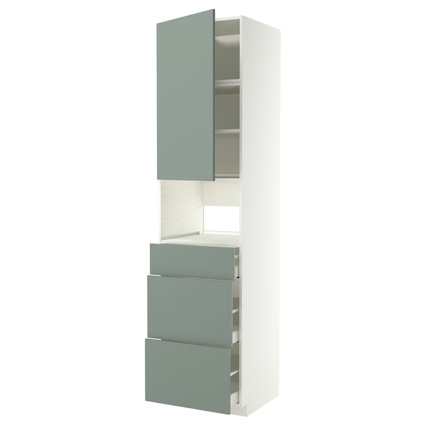 A METOD kitchen cabinet in white and light grey-green with three drawers and a door.