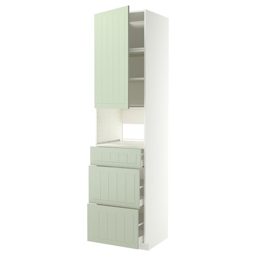 A METOD kitchen unit with green stensund fronts, featuring drawers and cabinets for storage.