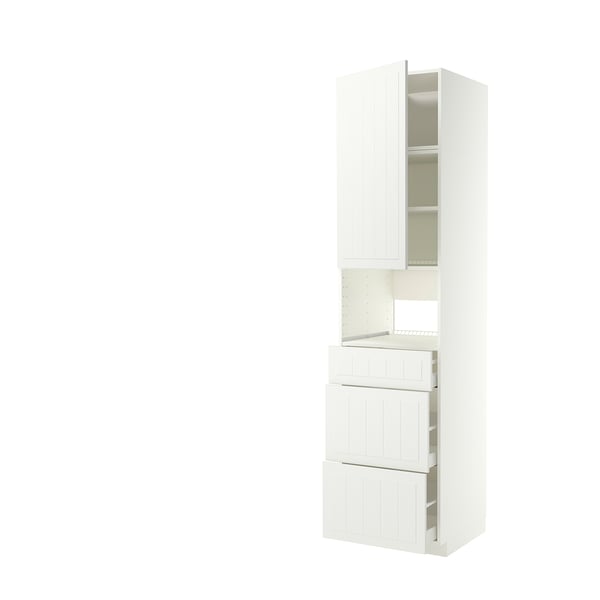 A METOD kitchen unit with white stensund fronts, featuring a mix of cabinets and drawers.