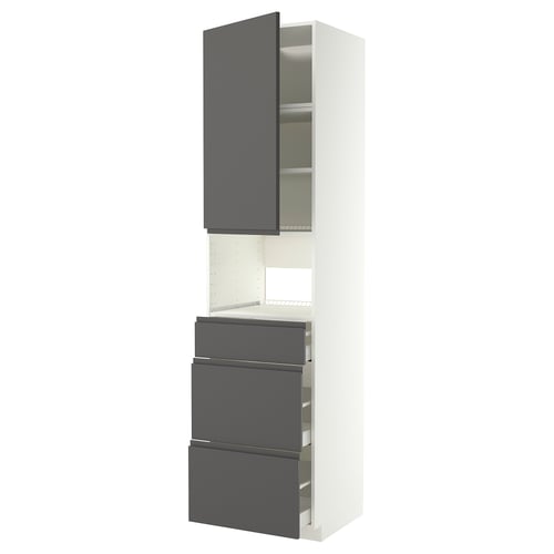 A modern kitchen cabinet, METOD in dark grey voxtorp, featuring sleek integrated handles, sturdy particleboard, and smooth drawers.