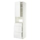 A white, modern kitchen cabinet with a high gloss finish. It multiple drawers and two door fixtures, equipped with snap-on hinges for easy removal.
