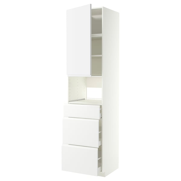 METOD: white kitchen unit, modern minimalist design, mix of cabinets and drawers.