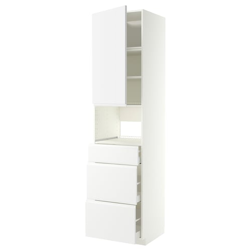 METOD: white kitchen unit, modern minimalist design, mix of cabinets and drawers.