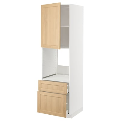 METOD / MAXIMERA High cabinet f oven+door/2 drawers, white/Forsbacka oak, 60x60x200 cm