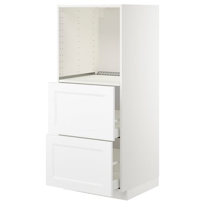 METOD / MAXIMERA High cabinet w 2 drawers for oven, white/Axstad matt white, 60x60x140 cm