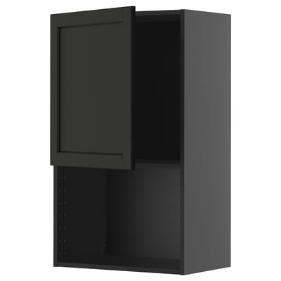 METOD Wall cabinet for microwave oven, black-grey/Lerhyttan black stained, 60x100 cm