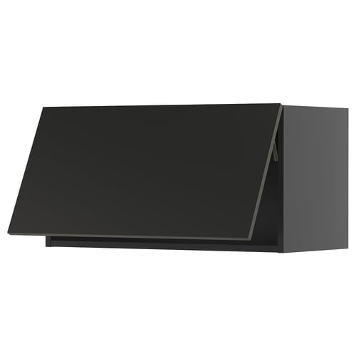 Modern black kitchen cabinet with sleek, flat design. Part of IKEAs METOD system, offering a minimalist look.