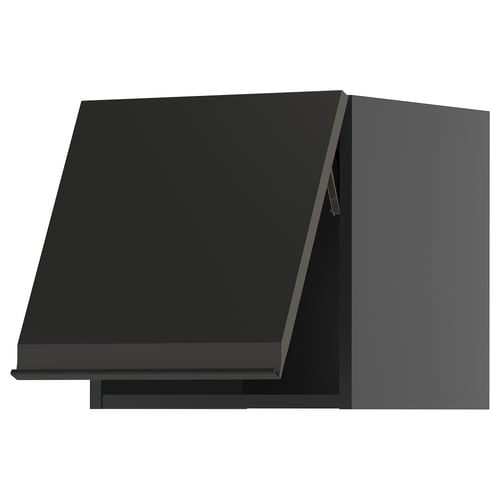 Modern black ikea METOD kitchen cabinet set, sleek matte finish, sleek rectangular shape.