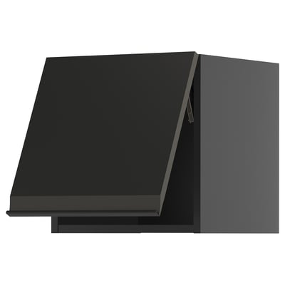 Modern black ikea METOD kitchen cabinet set, sleek matte finish, sleek rectangular shape.