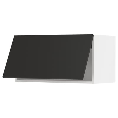 Modern black kitchen cabinet, rectangular, 3d view, ikea METOD system.