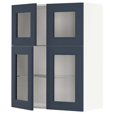 METOD Wall cabinet w shelves/4 glass drs, white Axstad/matt blue, 80x100 cm