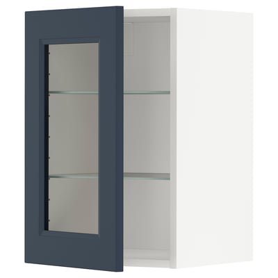 METOD Wall cabinet w shelves/glass door, white Axstad/matt blue, 40x60 cm