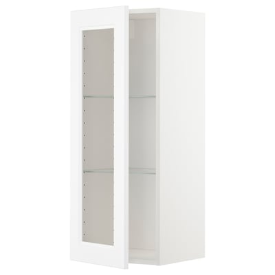 METOD Wall cabinet w shelves/glass door, white/Axstad matt white, 40x100 cm