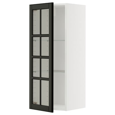 METOD Wall cabinet w shelves/glass door, white/Bodbyn black, 40x100 cm