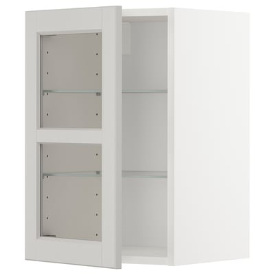 METOD Wall cabinet w shelves/glass door, white/Lerhyttan light grey, 40x60 cm