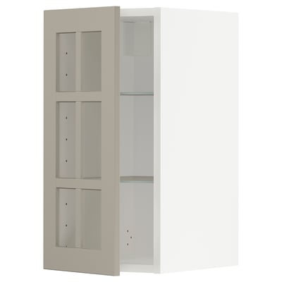 METOD Wall cabinet w shelves/glass door, white/Stensund beige, 30x60 cm