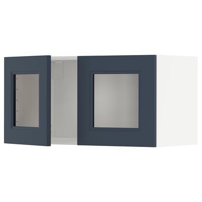METOD Wall cabinet with 2 glass doors, white Axstad/matt blue, 80x40 cm