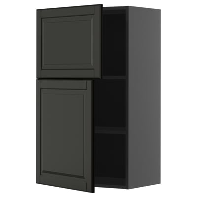 METOD Wall cabinet with shelves/2 doors, black-grey/Bodbyn black, 60x100 cm