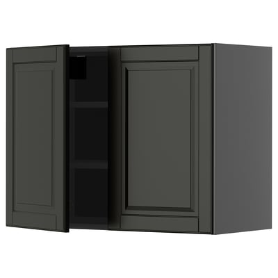 METOD Wall cabinet with shelves/2 doors, black-grey/Bodbyn black, 80x60 cm