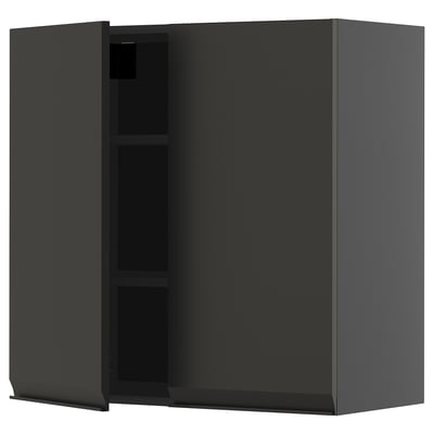 METOD Wall cabinet with shelves/2 doors, black-grey/Upplöv matt anthracite, 80x80 cm