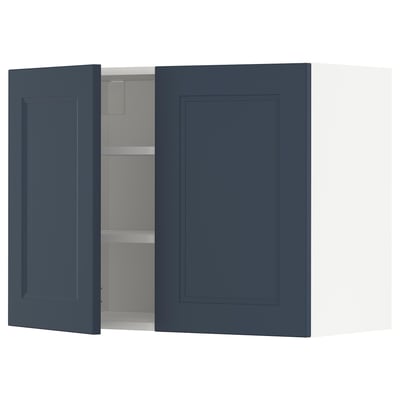 METOD Wall cabinet with shelves/2 doors, white Axstad/matt blue, 80x60 cm