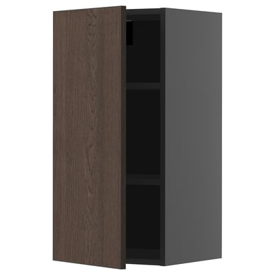 METOD Wall cabinet with shelves, black-grey/Sinarp brown, 40x80 cm