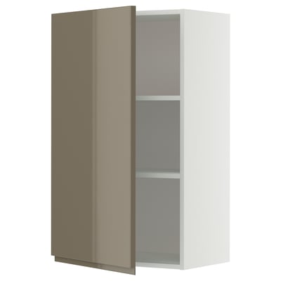 METOD Wall cabinet with shelves, white/Voxtorp high-gloss dark grey-brown, 60x100 cm