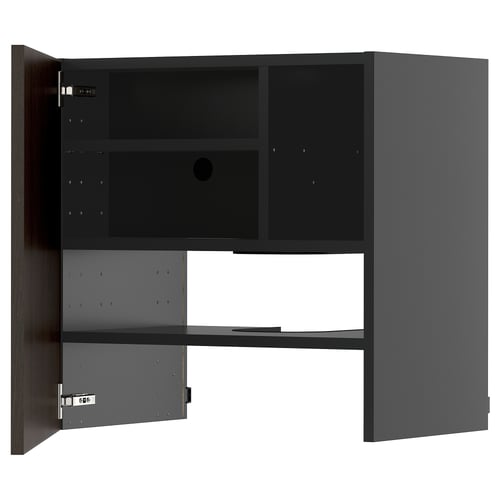 METOD wall cabinet in grey; square, dark brown door; wooden trim, adjustable shelf.