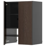METOD Wall cb f extr hood w shlf/door, black-grey/Sinarp brown, 60x80 cm