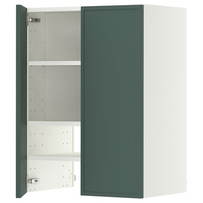 METOD Wall cb f extr hood w shlf/door, white/Aspudden dark grey-green, 60x80 cm