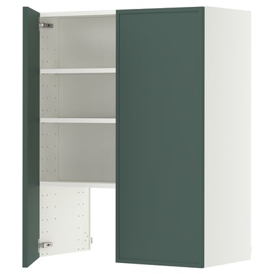 METOD Wall cb f extr hood w shlf/door, white/Aspudden dark grey-green, 80x100 cm